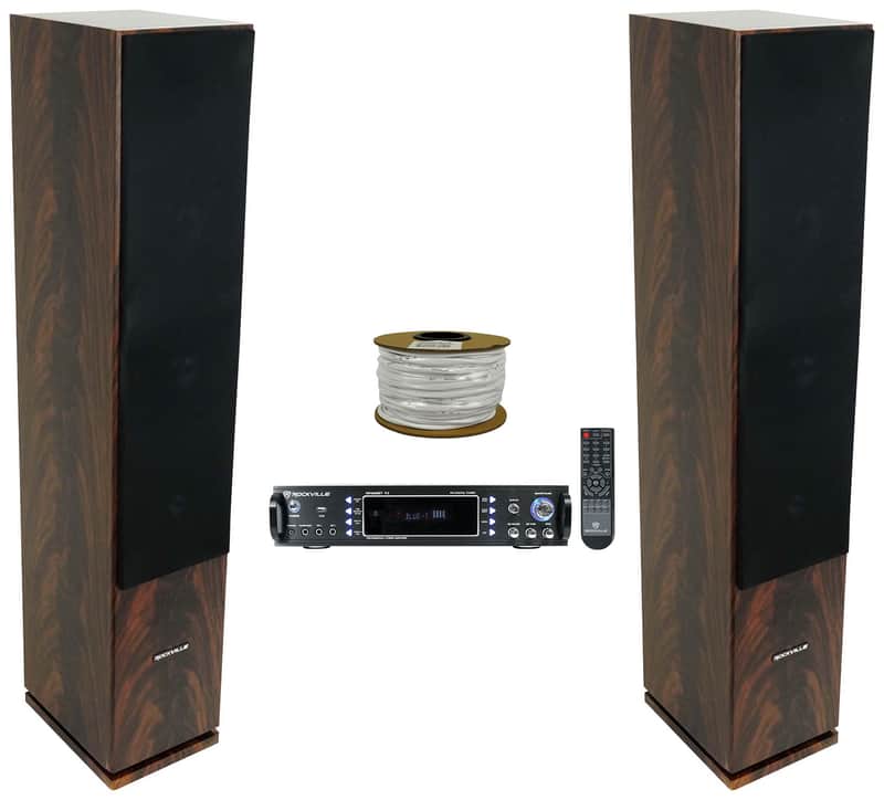 Rockville 1000 Watt Bluetooth Stereo Home Receiver+(2) Dark Wood Tower Speakers image 1