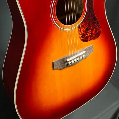 Guild D-140 Dreadnought Acoustic Guitar Cherry Sunburst Finish image 5