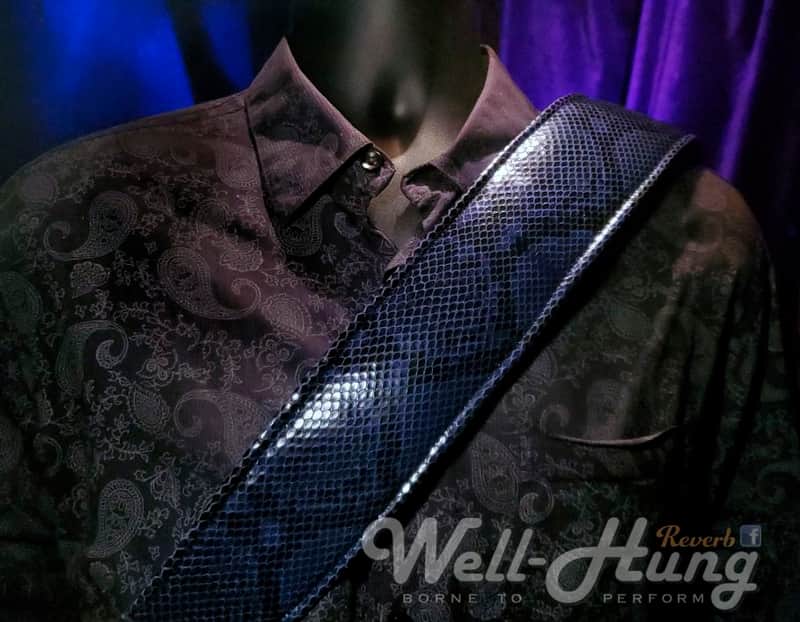 Well-Hung Snakes in My Brain "Midnight Blue" Python 3" wide padded guitar strap image 1