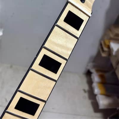 New DIY Gloss 22Frets Flame Maple Electric guitar Neck black square inlay Holes: 10 mm nut: 42mm image 1
