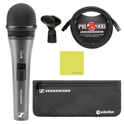Liquid Audio Sennheiser E825-S Cardioid Dynamic Vocal Microphone Bundle w/Pig Hog PHM10 8mm Mic Cable Polishing Cloth image 1