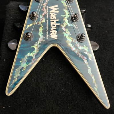 Washburn Boogiebolt Custom Boogie Street guitar with OHSC  Dime Dimebag BSG1 2005 - Blue quilt with abalone lightning bolt inlay image 20