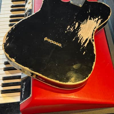 Custom Partscaster Double Bound Freakaster Telecaster Custom with Vintage Oklahoma License Plate Pickguard- Nitro Relic Aged Black image 9