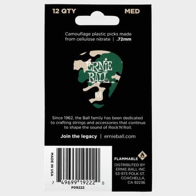 Camouflage Cellulose Picks Medium 12-Pack celluloid med-gauge .72mm world-standard pick specs - camo imagen 2