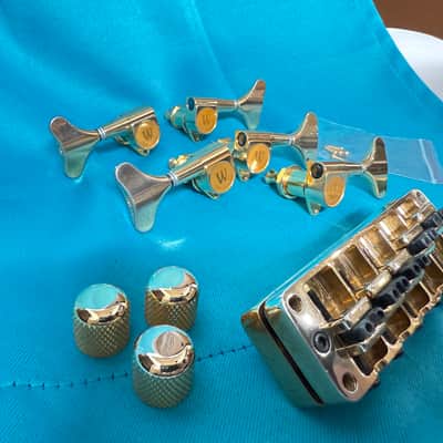 1995 Warwick 5 String Bass Hardware Kit / Set - Bridge, Tuners, Knobs - Gold Custom 3 Knob // LISTING SET #2 image 10