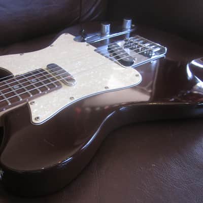 Lyon by Washburn LI38 Solid Body Electric Guitar Dark Brown w/ White Pearloid Pickguard image 1