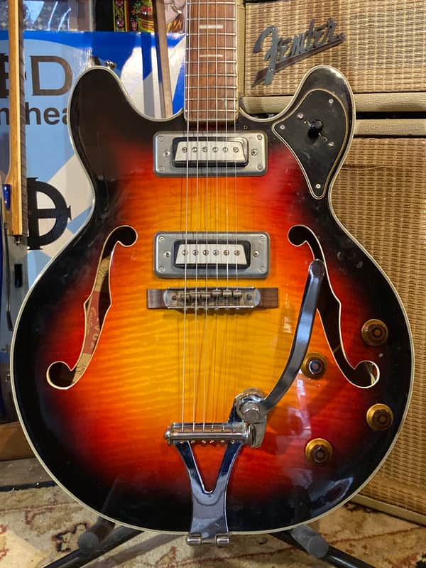 Univox Custom Vintage Hollow Body MIJ 335 330 1960s-70s - 3 Tone Sunburst Flamed image 1