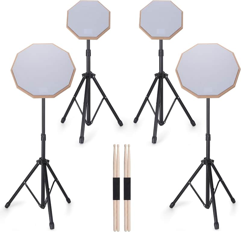 4 Sets 12 Inch & 8 Inch Practice Drum Pad with Stand and 2 Pairs of Sticks, Beginner Snare Drum Pad with Drumsticks, Double Sided Silent image 1