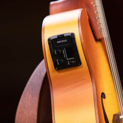 Ortega Custom Built Series Flamed Maple Arched Top Okoume Neck 4-String Concert Electric Ukulele w/Gig Bag image 13