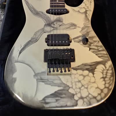 ESP  George Lynch Custom Shop strat White/Eagle pencil sketch image 2
