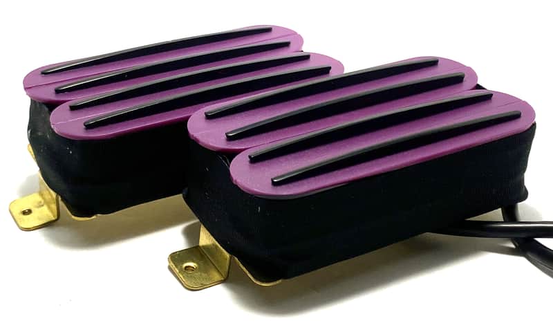Dragonfire Quad Rail Humbuckers, Hot Overwound 23K Rails Pickup Set ~ Purple with Black Rails image 1