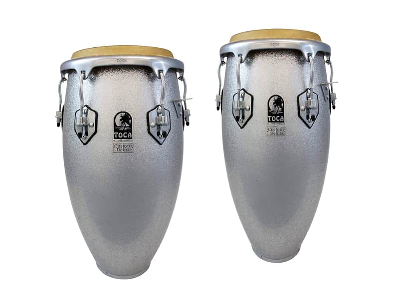 Toca Custom Deluxe Solid Fiberglass Tumba & Conga Drums Set - Silver Sparkle image 1