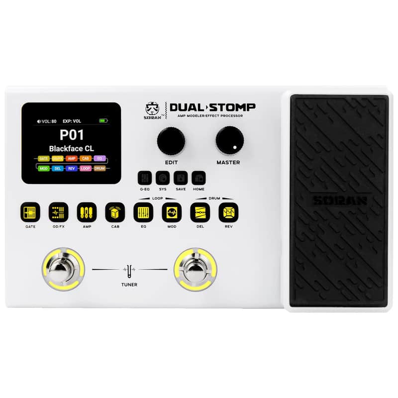 SORAN Dual Stomp Multi Effects Guitar Pedals, Rechargeable Multi Effects Processor with Expression Wah Volume 99 Presets 126 Effects 40s Loop 100 Drums 20 IR/NAM Slots USB Audio Record image 1