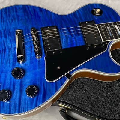 NEW! Gibson Dealer Select Custom Shop Les Paul Custom AAA Figured Flame Top - Transparent Blue / Natural Back - Authorized Dealer - WOW! 8.8 lbs - G06807 image 4