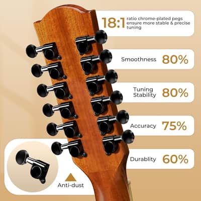 12 String Guitar Acoustic Electric, Upgraded Guitar 12 Strings Bundle for Beginner Intermediate Adults Teens, Sapele Body Bone Nut, Brown Glossy image 3