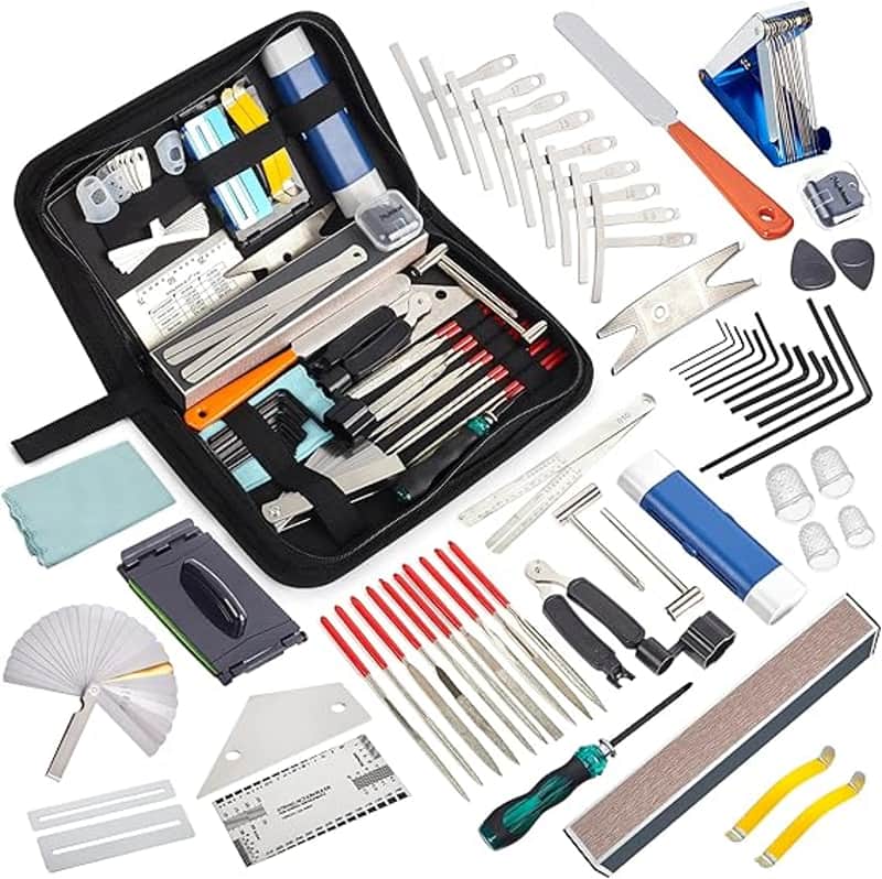 65 Pieces Guitar Repairing Maintenance Tool Kit, Guitar Setup Kit Cleaning Care Accessories for Acoustic Electric Guitar Bass Ukulele image 1