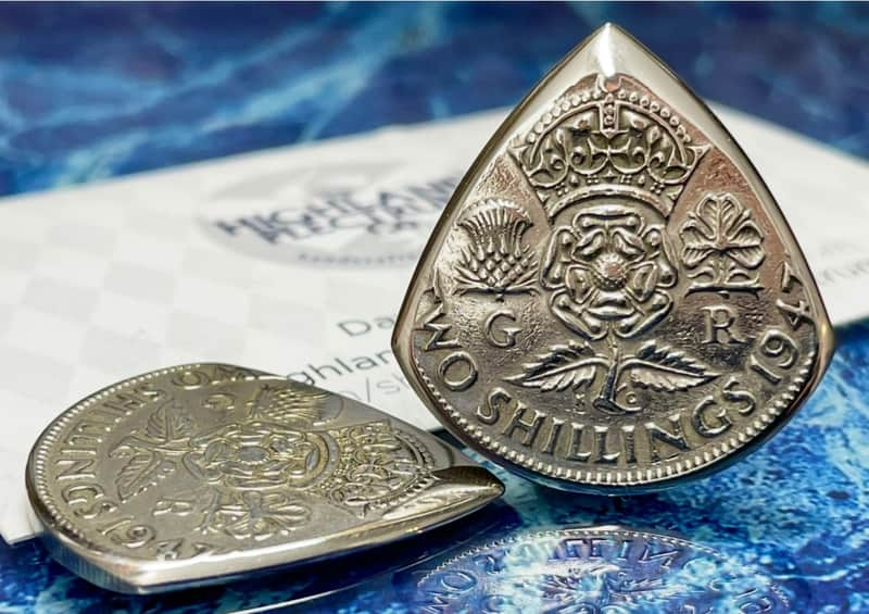 **Special Offer 20% Discount** Two (2) George VI Two Shillings Coin Guitar Picks. image 1