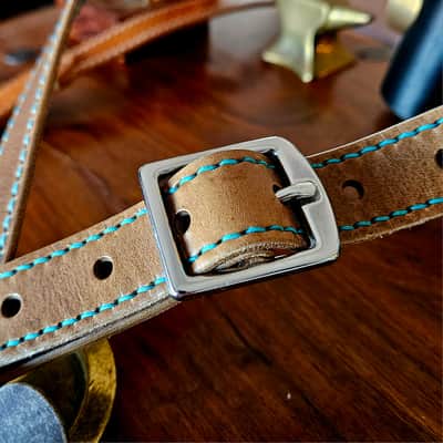 "Frodo" - Elegant hand stitched leather guitar strap with decorative ring image 9