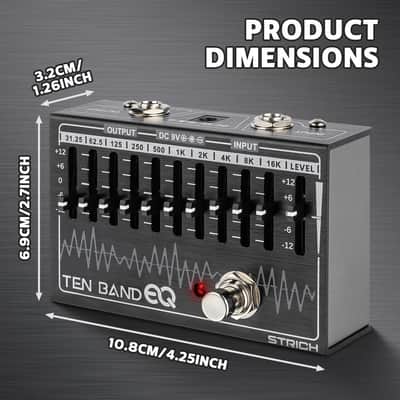 New STRICH 10-Band EQ Equalizer Pedal Guitar Effect Pedal True Bypass Guitar Bass