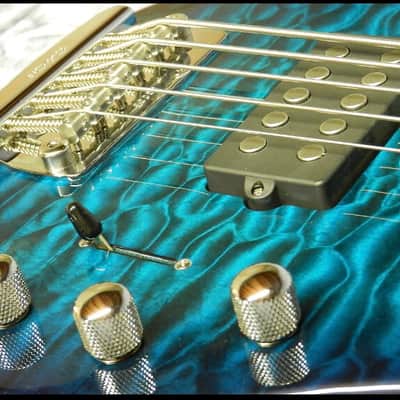 Ernie Ball MusicMan BFR StingRay 5H 20th Anniversary Tahitian Quilt. #6 of 10 StingRay 5H 2007 Tahitian Blue Quilt-Matching Headstock-Tahitian Blue Birdseye Neck image 17