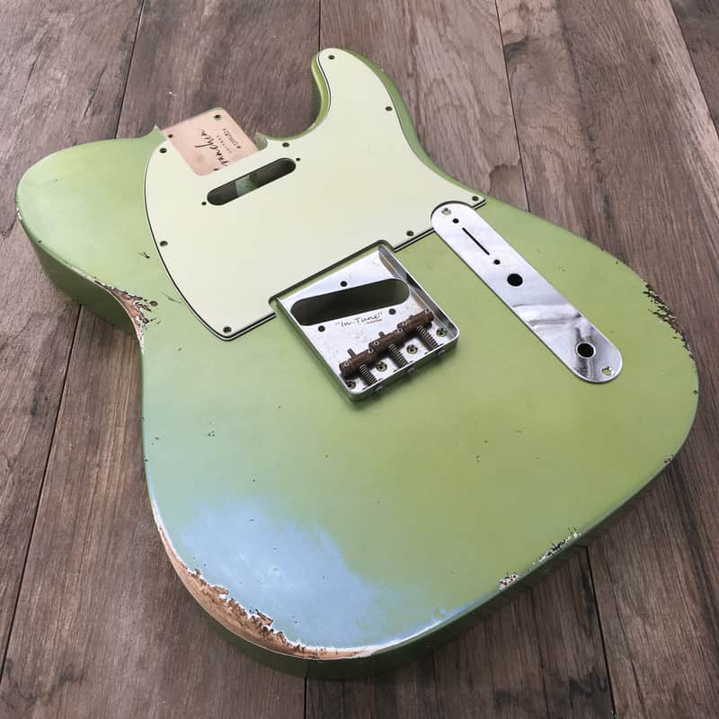 FRANCHIN Mars guitar body Relic Aged Lake Placid Blue Metallic turned green 100% Nitro Lacquer Cracks SS Basswood Telecaster-Tele-T-Style Made in Italy - Stock piece #22350826 image 1