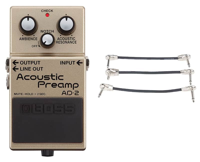 Boss AD-2 Acoustic PreAmp Pedal + Gator Patch Cable 3 Pack image 1