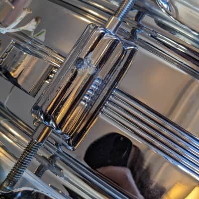 Rogers "5-Line" Dyna-Sonic 5x14" Brass Snare Drum with "Beavertail" Lugs 1967 - 1974 - Chrome image 17