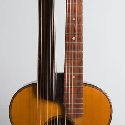 Unlabelled  13 Course Schrammel Contra Harp Guitar, c. 1950's - natural top, mahogany stained back and sides, gig bag case. image 8