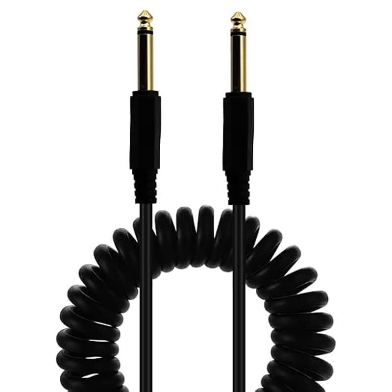 Coiled Gold-Plated 6.35mm 1/4'' TS to 6.35mm 1/4'' TS Male to Male Audio Mono Jack Cable Cord Wire Compatible with Electric Guitar Keyboard Speaker image 1