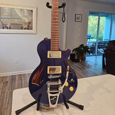 CMG (Chris Mitchell Guitars Ashlee Semi-Hollowbody 2019 - Statesboro Blue Nitrocellulose Lacquer over Flamed Maple carved top image 1