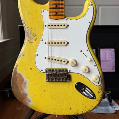 2026 Fender Custom Shop ‘69 Stratocaster SR25 Heavy Relic Matching Reverse Headstock - Aged Canary Yellow image 2