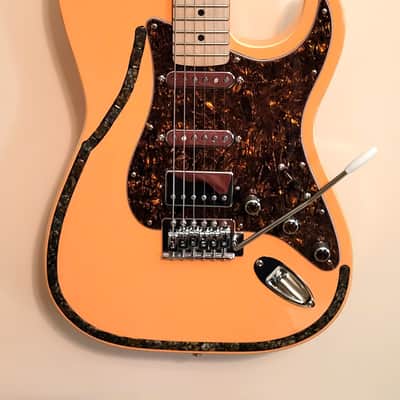 CUSTOM DESIGNED & CRAFTED - STRAT STYLE CORAL COLOR W/ INLAID STONES - RSG - SERIAL #067 - 2025 image 1