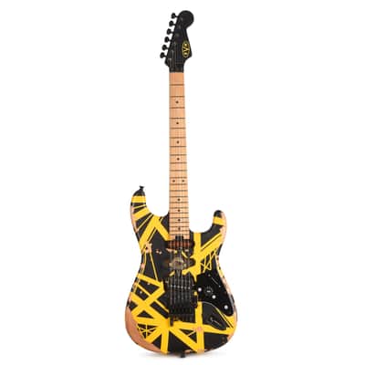EVH Limited Edition Striped Series Frankenstein Frankie Black w/Yellow Stripes Aged image 4