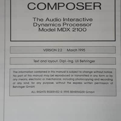 Operating Manual for Behringer Composer MDX 2100 in English and German1995 image 2