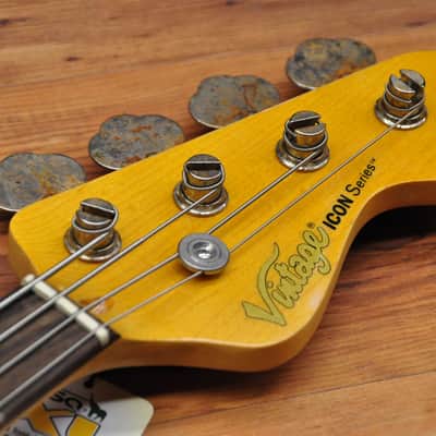 Vintage VJ74 Icon Fretless Bass - Sunset Sunburst image 13