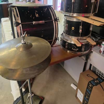Ludwig No. 996-1 Club Date Outfit 8x12" / 14x14" / 14x20" Drum Set with Keystone Badges 1964 - 1968 - Black / Gold Duco Lacquer image 1