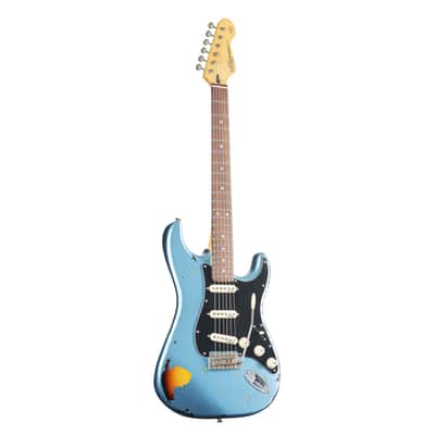 Vintage Vintage Icon V6MRGHB Distressed Gun Hill Blue over Sunburst - Electric Guitar image 1