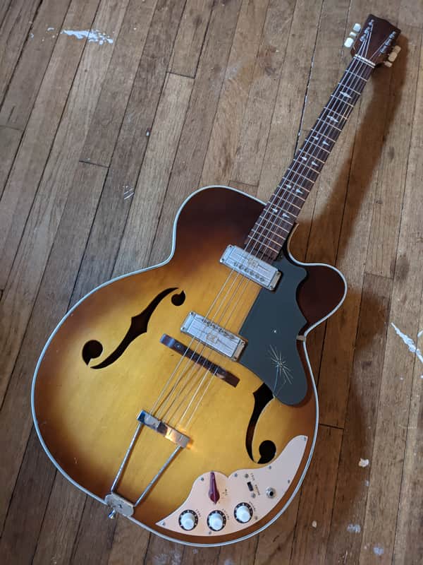 Lafayette V-31 Arched Top Hollow Body Guitar 1960s Sunburst Cutaway Japan  Teisco image 1