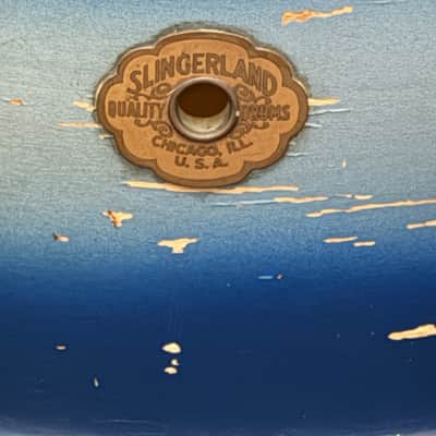 Slingerland Hollywood Ace Swing Radio King model 1-ply snare drum 14" x 7" 1939-1954 - Duco Blue Silver image 4