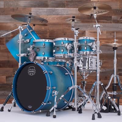 MAPEX SATURN EVOLUTION MAPLE / WALNUT 7 PIECE DRUM KIT, EXOTIC AZURE BURST, SPECIAL SIZES image 3