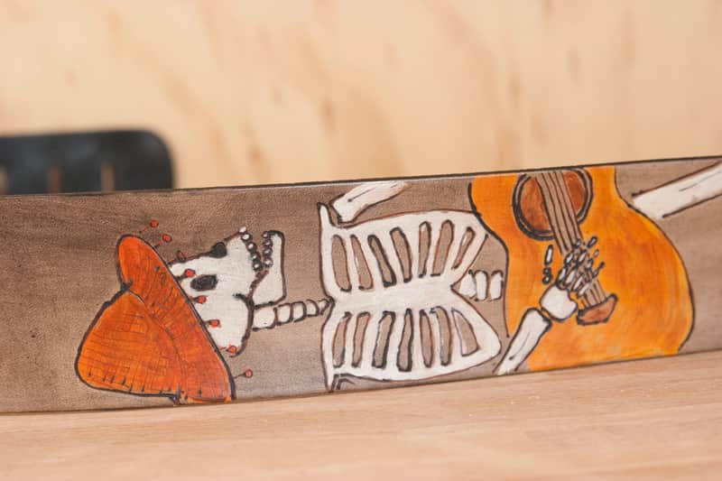Leather Guitar Strap - Dancing Skeleton Guitar Strap by Moxie & Oliver image 1