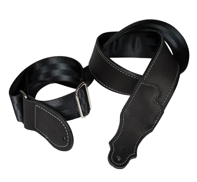 Franklin Strap Hybrid Glove Leather Guitar Strap w/ Seatbelt Backing - Black/Black image 1
