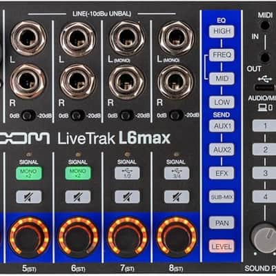 Zoom LiveTrak L6max 12-Channel Portable Digital Mixer and Recorder Bundle with ERL-6 Eurorack Adapter, Rack Mount Plates, Power Adapter, Ribbon Cable, Screws image 3