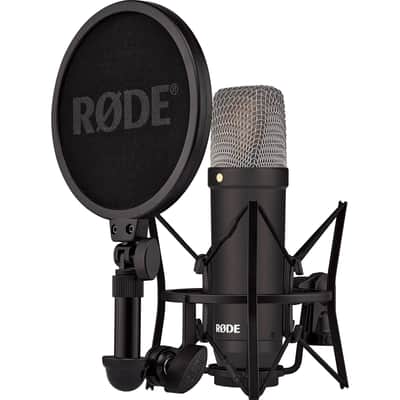 Rode NT1 Signature Series Black Large-Diaphragm Cardioid Condenser Microphone Home Studio Recording Bundle with Rode Ai-1 USB-C Audio Interface and On-Stage MS7701B Euro Boom Tripod Microphone Stand image 2