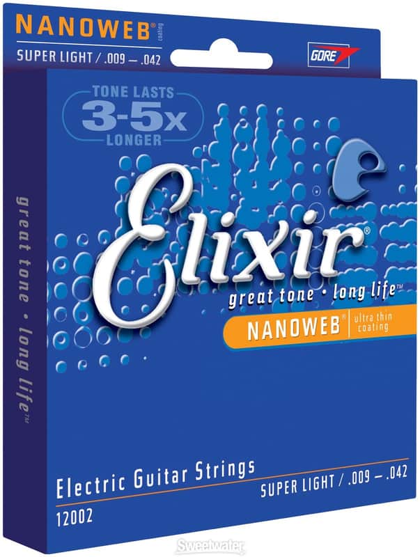Elixir Strings Electric Guitar Strings w NANOWEB Coating, Super Light (.009-.042) 12002 image 1
