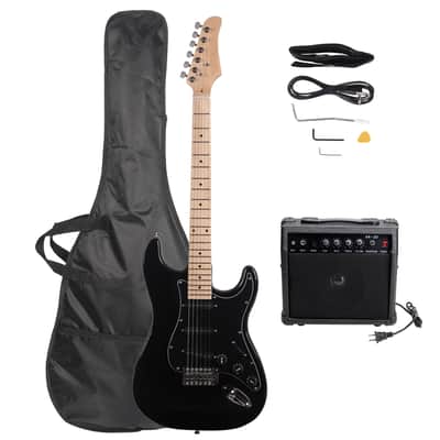 Ukscs ST Stylish Electric Guitar with Black Pickguard Black image 1