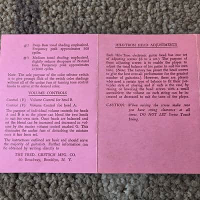 Vintage Circa 1958 Gretsch "Introducing Hilo'Tron" Pickup Instruction Card Booklet! Rare, Original Case Candy, Paperwork! image 3