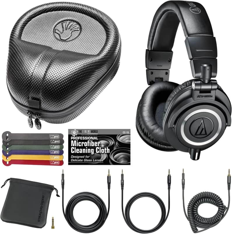 Audio-Technica ATH-M50x Professional Monitor Headphones (Black) + Slappa Full Sized HardBody PRO Headphone Case (SL-HP-07) + Bundle image 1