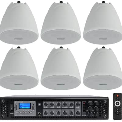 Rockville RCS350-6 Commercial 70v Amp+10) White 4" Pendant Speakers For Bar/Cafe image 1