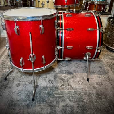 Ludwig No. 980 Super Classic Outfit 9x13 / 16x16 / 14x22" Drum Set with Keystone Badges 1968 - 1969 - Red Sparkle image 6